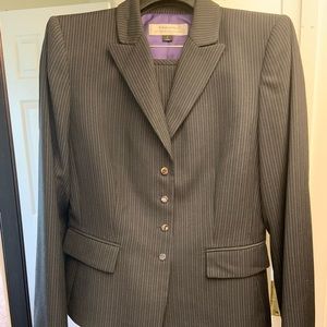Purple and grey pinstripe skirt suit set